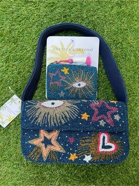America & Beyond Evil Eye Celestial Beaded Shoulder Bag & Coin Pouch Set